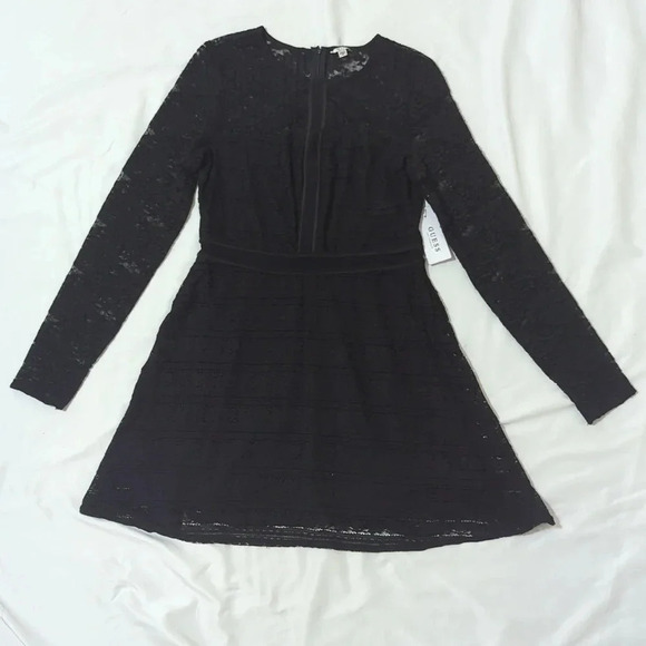 NWT Guess LS Francis Ruffle Lace Dress, Color Black Size 10 - Picture 2 of 16